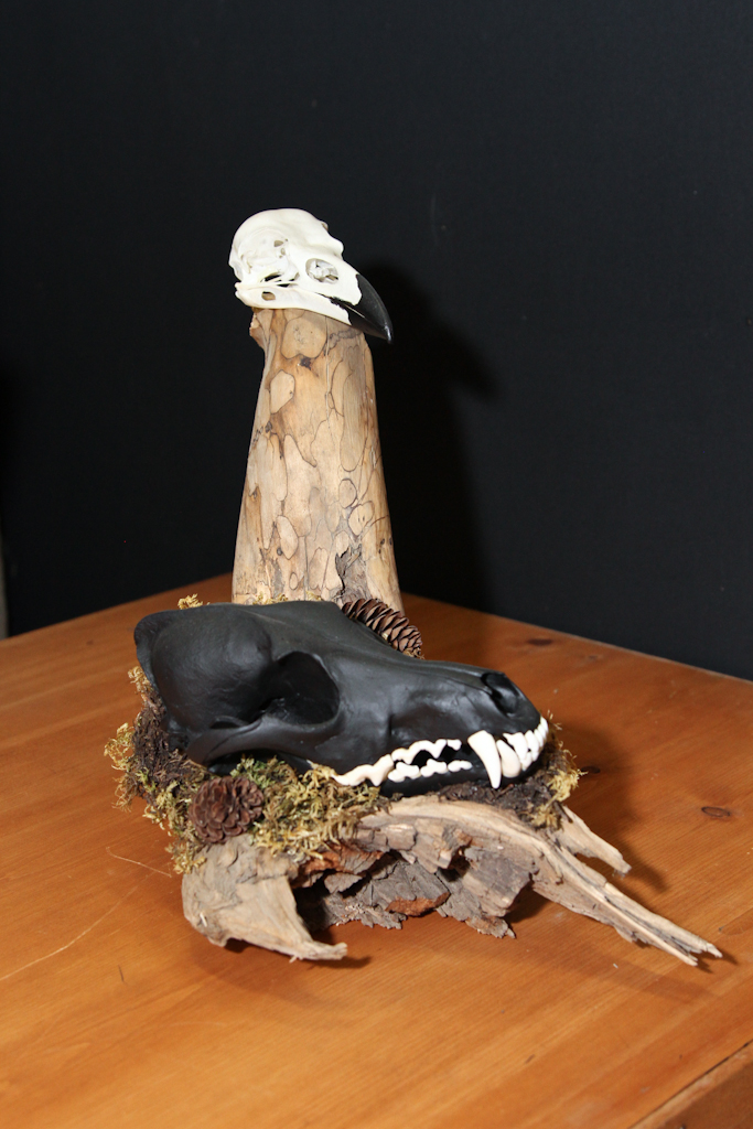 Painted Coyote /w Raven on Driftwood - 044
